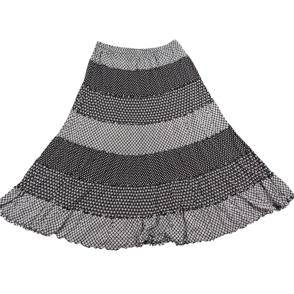 JM Collection Womens Black White Mixed Print Tiered Midi Skirt Size M SKU 775